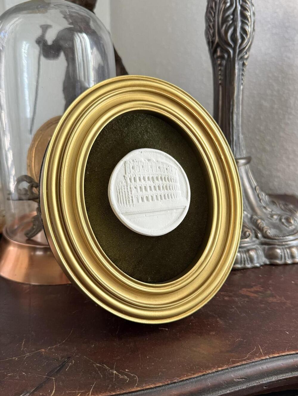 Vintage Style Framed Plaster Cameo Intaglio classical Relief Gold Oval Frame